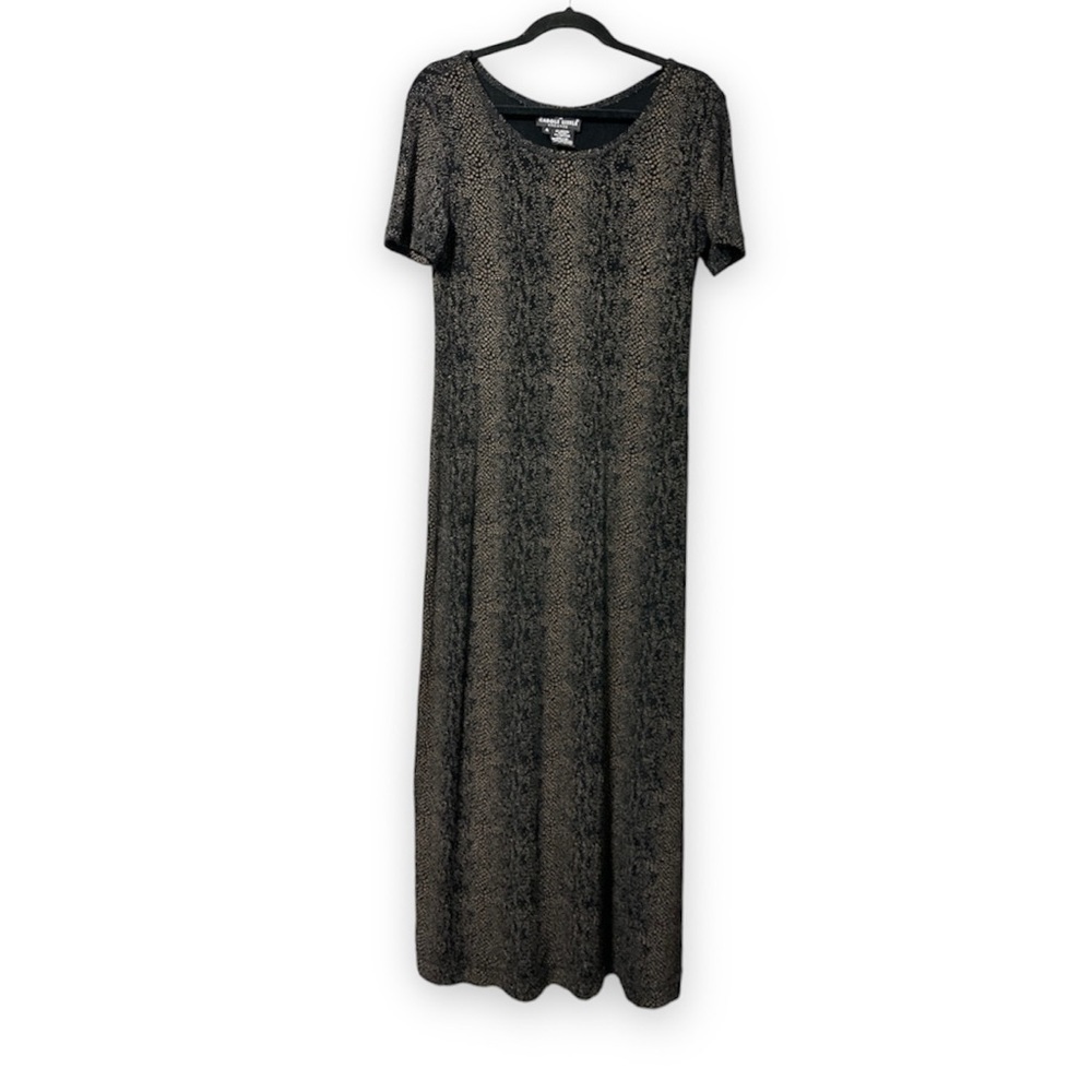 Vintage 90s Carole Little Black Patterned Short Sleeve Maxi Dress Women’s Size 4